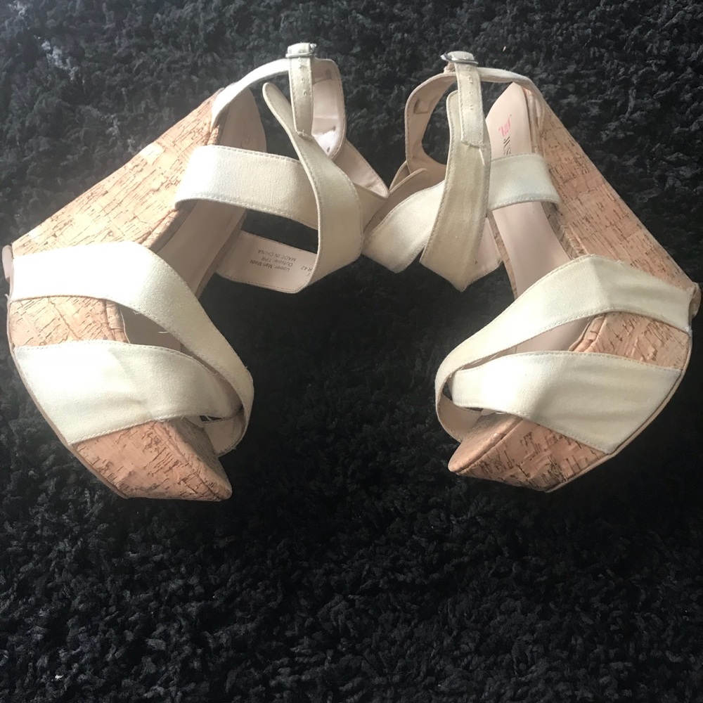 JustFab Cream Cork Wedges